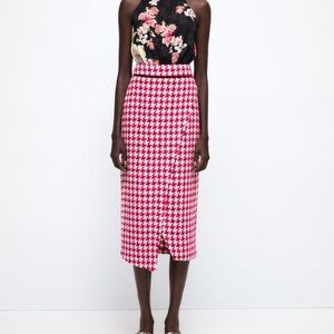 Zara textured weave houndstooth skirt